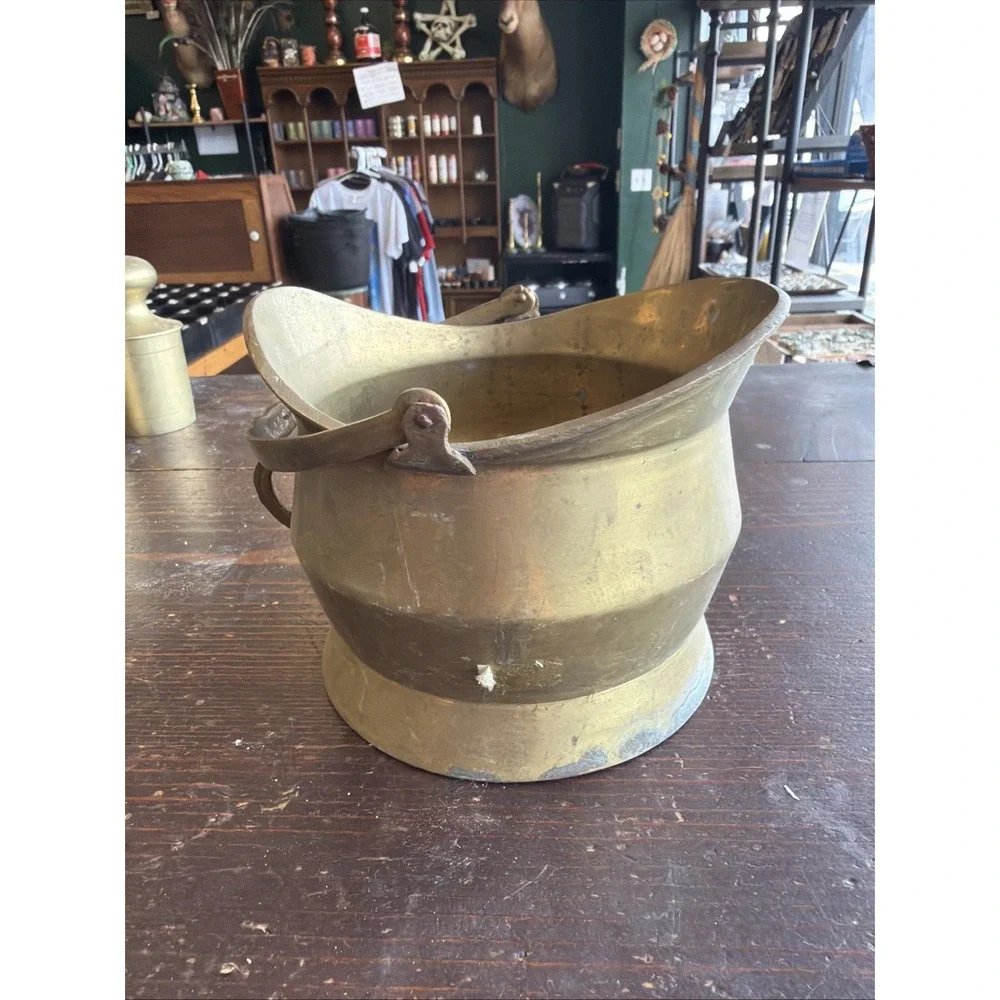 Small Brass Coal Bucket Scuttle with Swinging & Side Handle Country Cottage